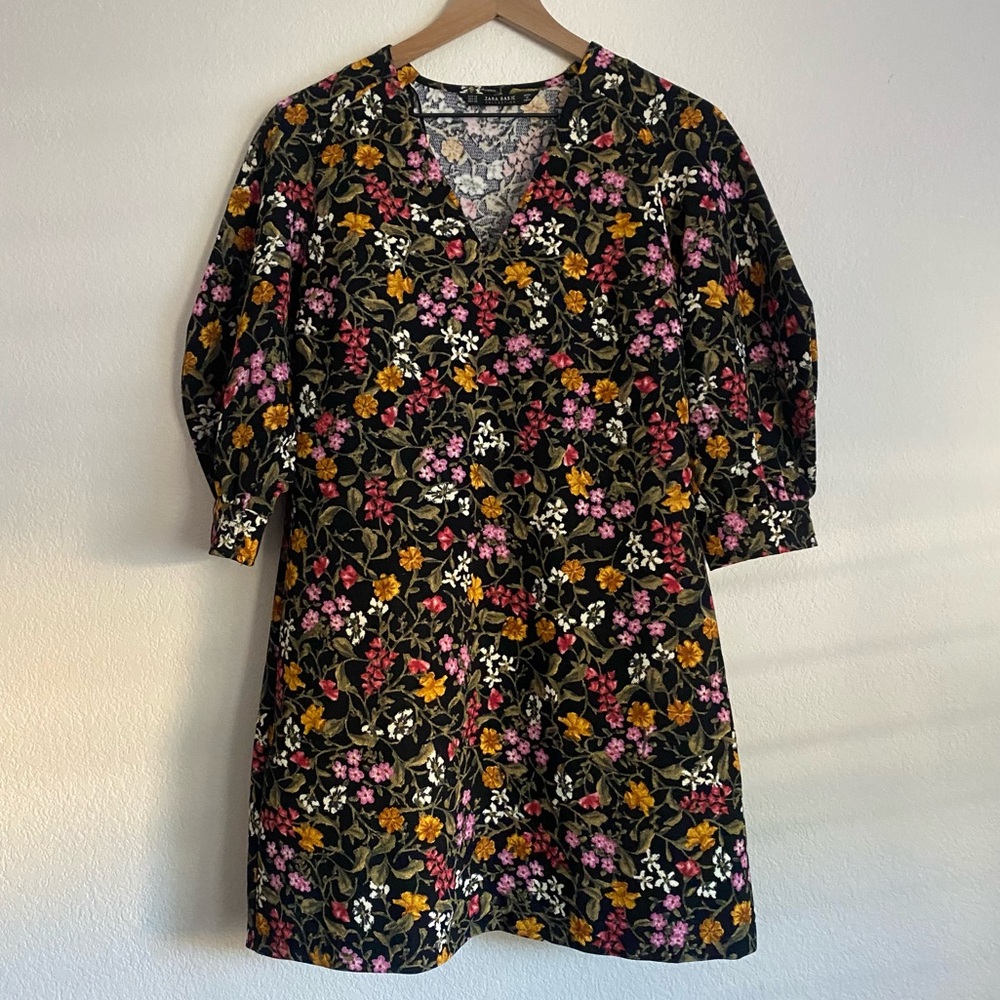 Zara Floral Mini dress with puffed sleeves